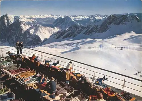 Zugspitzbahn Hotel Schneefernerhaus Terrasse Kat. Eisenbahn