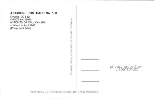 Flugzeuge Zivil Douglas DC 8 52 C FNZE c n 45985 Points of Call Canada  Kat. Airplanes Avions