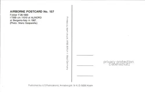 Flugzeuge Zivil Fokker F. 28 1000 I TIBB c n 11010 Alinord  Kat. Airplanes Avions