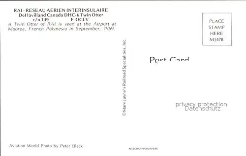 Flugzeuge Zivil Rai Reseau Aerien Interinsulaire DeHavilland Canada DHC 6 Twin Otter c n 149 F OCLV Kat. Airplanes Avions