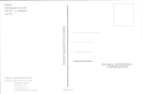 Flugzeuge Zivil Tarom McDDouglas DC 10 30 OO JOT c n 46850 63 Kat. Airplanes Avions