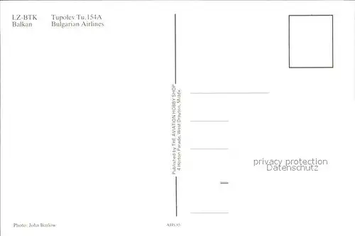 Flugzeuge Zivil LZ BTK Tupolev TU. 154A Balkan Bulgarian Airlines  Kat. Airplanes Avions