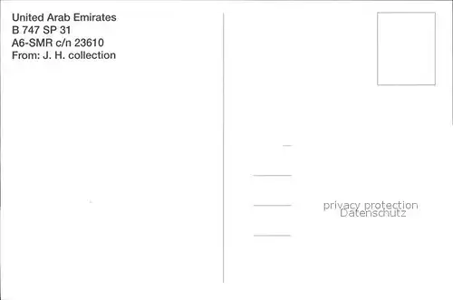 Flugzeuge Zivil United Arab Emirates B 747 SP 31 A6 SMP c n 23610 Kat. Airplanes Avions