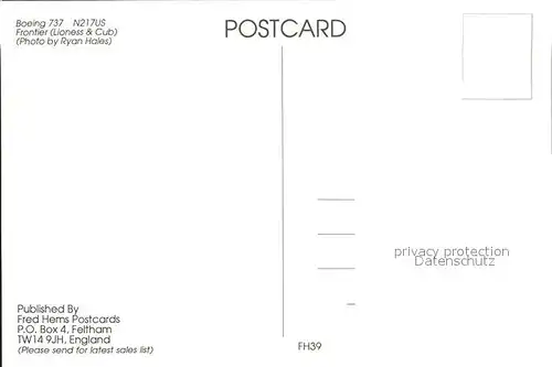 Flugzeuge Zivil Frontier Lioness Cub Boeing 737 N217US Kat. Airplanes Avions