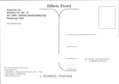 Flugzeuge Zivil United Arab Emirates Boeing 747 SP 31 A6 SMR  Kat. Airplanes Avions
