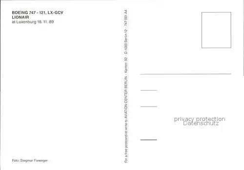 Flugzeuge Zivil Lionair Boeing 747 121 LX GCV  Kat. Airplanes Avions