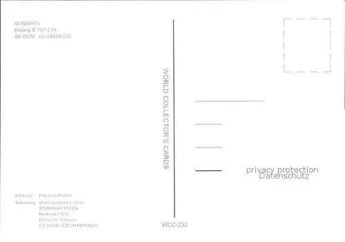 Flugzeuge Zivil Sunways Boeing B 757 23A SE DSM c n 24528 250 Kat. Airplanes Avions