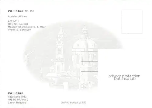 Flugzeuge Zivil Austrian Airlines A321 111 OE LBB c n 570  Kat. Airplanes Avions