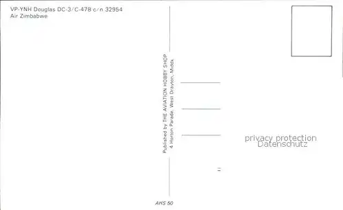 Flugzeuge Zivil VP YNH Douglas DC 3 C 47B c n 32954 Air Zimbabwe Kat. Airplanes Avions