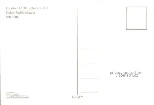 Flugzeuge Zivil Cathay Pacific Airways Lockheed L188 Electra VR HFO c n 1004 Kat. Airplanes Avions