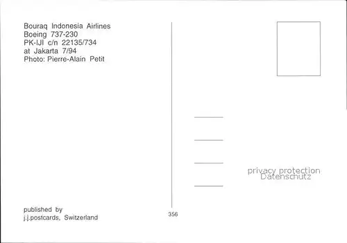 Flugzeuge Zivil Bouraq Indonesia Airlines Boeing 737 230 PK IJI c n 22135 734  Kat. Airplanes Avions