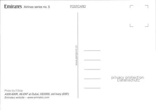 Flugzeuge Zivil Emirates Airlines A300 600R A6 EKF Kat. Airplanes Avions