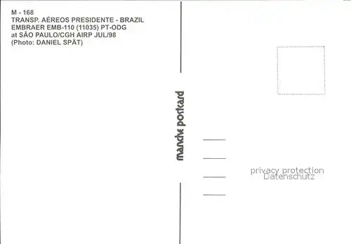 Flugzeuge Zivil Transp. Aereos Presidente Brazil Embraer EMB 110 11035 PT ODG Kat. Airplanes Avions