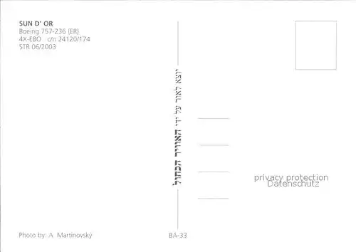 Flugzeuge Zivil Sun Dor Boeing 757 236 ER 4X EBO c n 24120 174 Kat. Airplanes Avions