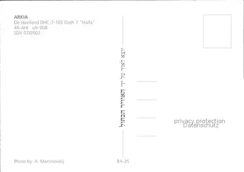 Flugzeuge Zivil Arkia Havilland DHC 7 103 Dash 7 Haifa 4X AHI c n 008 Kat. Airplanes Avions