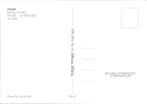 Flugzeuge Zivil Israir Boeing 737 8K2 PH HZC c n 28375 252 Kat. Airplanes Avions