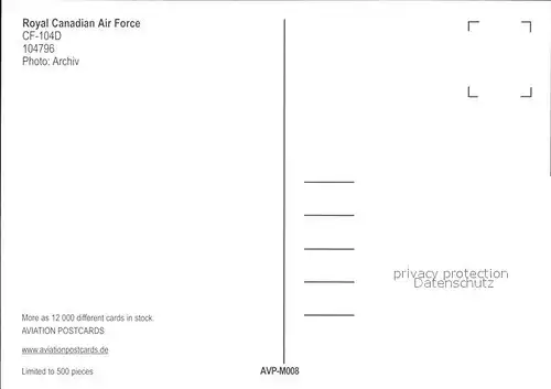 Flugzeuge Militaria Royal Canadian Air Force CF 104D 104796 Kat. Airplanes Avions