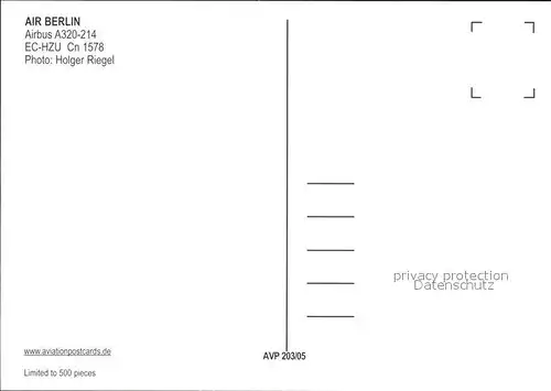 Flugzeuge Zivil Air Berlin Airbus A320 214 EC HZU Cn 1578 Kat. Airplanes Avions