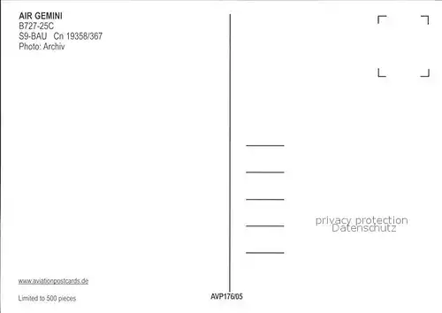 Flugzeuge Zivil Air Gemini B727 25C S9 BAU Cn 19358 367 Kat. Airplanes Avions