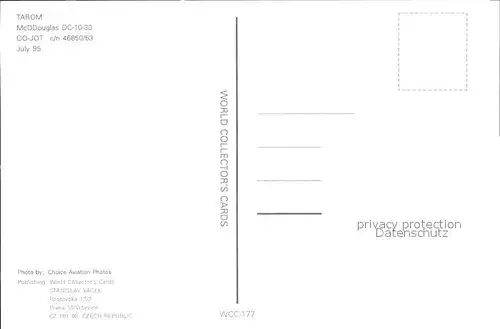 Flugzeuge Zivil Tarom McDDouglas DC 10 30 OO JOT c n 46850 63 Kat. Airplanes Avions