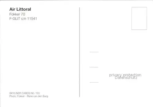 Flugzeuge Zivil Air Littoral Fokker 70 F GLIT c n 11541 Kat. Airplanes Avions