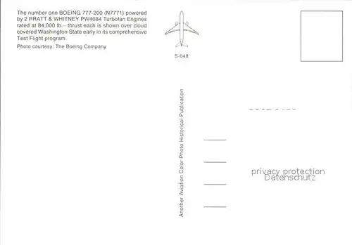 Flugzeuge Zivil Boeing 777 200 N7771 2 Pratt & Whitney PW4084 Kat. Airplanes Avions