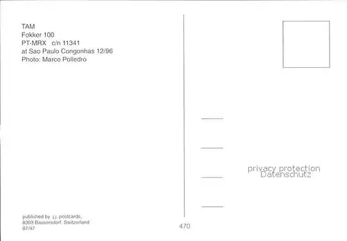 Flugzeuge Zivil TAM Fokker 100 PT MRX c n 11341 Kat. Airplanes Avions