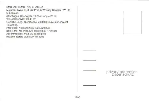 Flugzeuge Zivil KLM Embraer Emb 120 Brasilia  Kat. Airplanes Avions