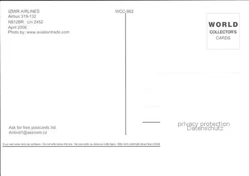 Flugzeuge Zivil Izmir Airlines Airbus 319 132 N812BR c n 2452 Kat. Airplanes Avions