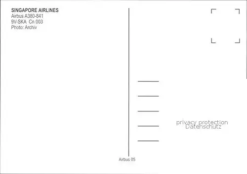 Flugzeuge Zivil Singapore Airlines Airbus A380 841 9V SKA Cn 003 Kat. Airplanes Avions