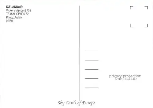 Flugzeuge Zivil Icelandair Vickers Viscount 759 TF ISN CPH06.62 Kat. Airplanes Avions
