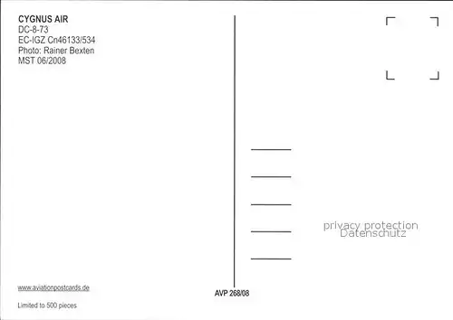Flugzeuge Zivil Cygnus Air DC 8 73 EC IGZ Cn 46133 534 Kat. Airplanes Avions
