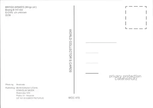 Flugzeuge Zivil British Airways Wings colours Boeing 747 400 G CIVU  Kat. Airplanes Avions