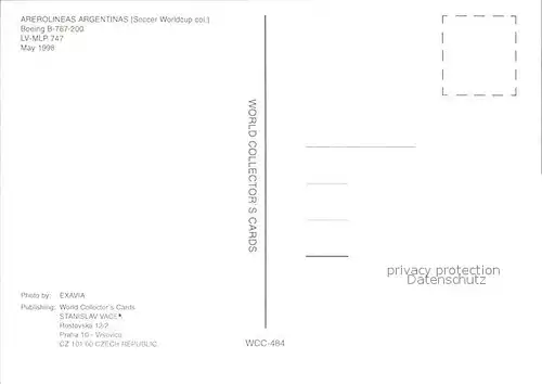 Flugzeuge Zivil Arerolineas Argentinas Soccer Worldcuo colours Boeing 767 200 LV MLP 747 Kat. Airplanes Avions