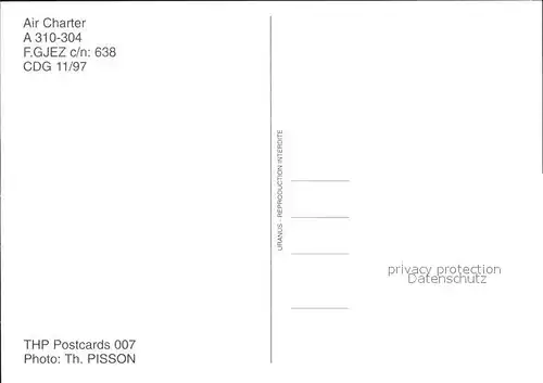 Flugzeuge Zivil Air Charter A 310 304 F GJEZ c n 638 Kat. Airplanes Avions