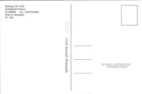 Flugzeuge Zivil Euroberlin France Boeing 737 2T5 G DHSW c n 22979 950 Kat. Airplanes Avions