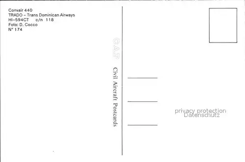 Flugzeuge Zivil Trado Trans Dominican Airways Convair 440 HI 594CT c n 118 Kat. Airplanes Avions