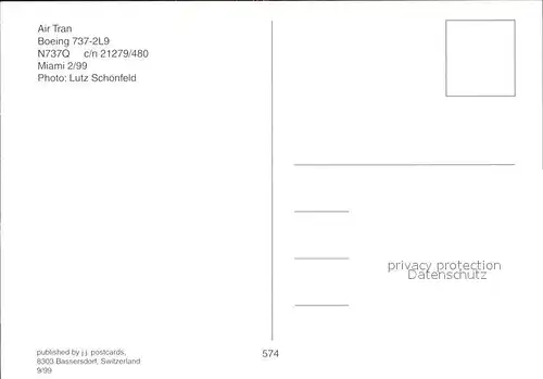 Flugzeuge Zivil Air Tran Boeing 737 2L9 N737Q c n 21279 480 Kat. Airplanes Avions