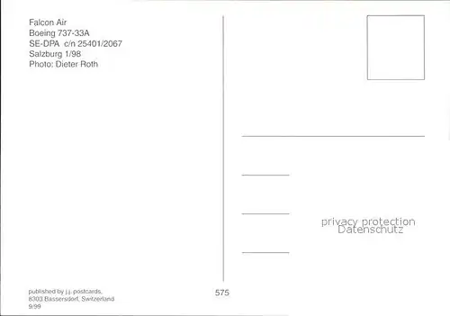Flugzeuge Zivil Falcon Air Boeing 737 33A SE DPA c n 25401 2067 Kat. Airplanes Avions