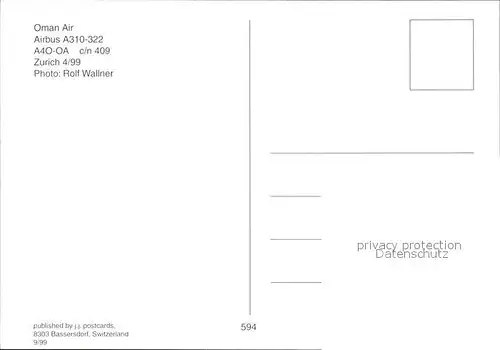 Flugzeuge Zivil Oman Air Airbus A310 322 A4O OA c n 409 Kat. Airplanes Avions