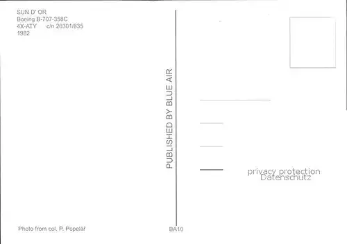 Flugzeuge Zivil Sun d Or Boeing 707 358C 4X ATY c n 20301 835 Kat. Airplanes Avions