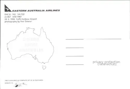 Flugzeuge Zivil Eastern Australia Airlines DHC 8 102 VH TQF cn 067  Kat. Airplanes Avions