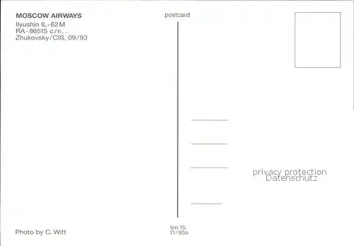 Flugzeuge Zivil Moscow Airways Ilyushin IL 62M RA 86515 Kat. Airplanes Avions