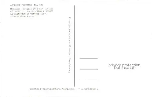 Flugzeuge Zivil AIRBORNE NO 122 McDonnell Douglas DC 8 55F 5N ATS c n 45817 of E.A.S CARGO AIRLINES at Amsterdam in October 1987 Kat. Airplanes Avions