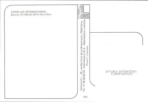 Flugzeuge Zivil CORSE AIR INTERNATIONAL Boeing 737 300 (EI BTF) Paris Orly Kat. Airplanes Avions