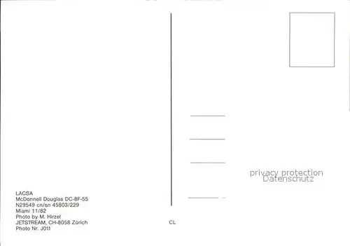 Flugzeuge Zivil LACSA McDonnell douglas DC 8F 55 N29549 cn sn 45803 229 Miami 1982 Kat. Airplanes Avions