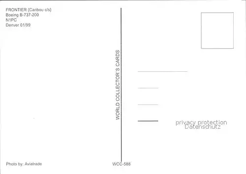 Flugzeuge Zivil FRONTIER (Caribou c s) Boeing B 737 200 N1PC at Denver  Kat. Airplanes Avions
