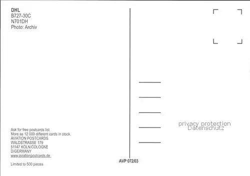 Flugzeuge Zivil DHL B727 30C N701DH Kat. Airplanes Avions