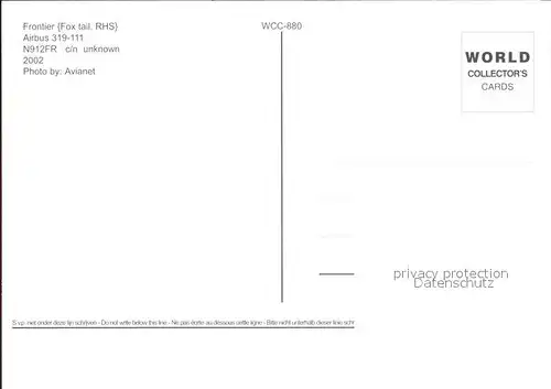 Flugzeuge Zivil Frontier (fox tail.  RHS) Airbus 319 111 N912FR  Kat. Airplanes Avions