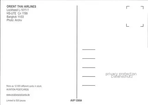 Flugzeuge Zivil ORIENT THAI AIRLINES Lockheed L 1011 1 HS UTE c n 1199 Bangkok Kat. Airplanes Avions